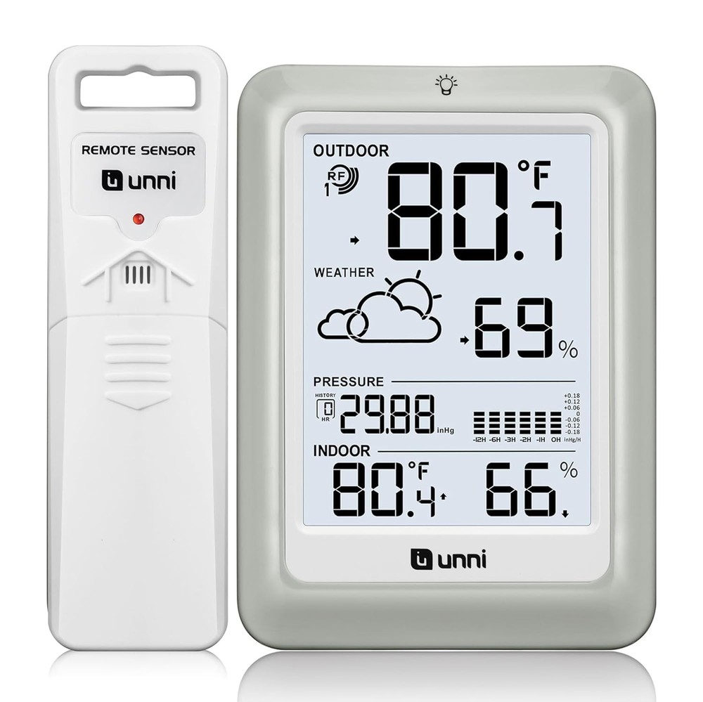 Elegant Wireless Weather Station with 330ft Range & Adjustable Backlight, White