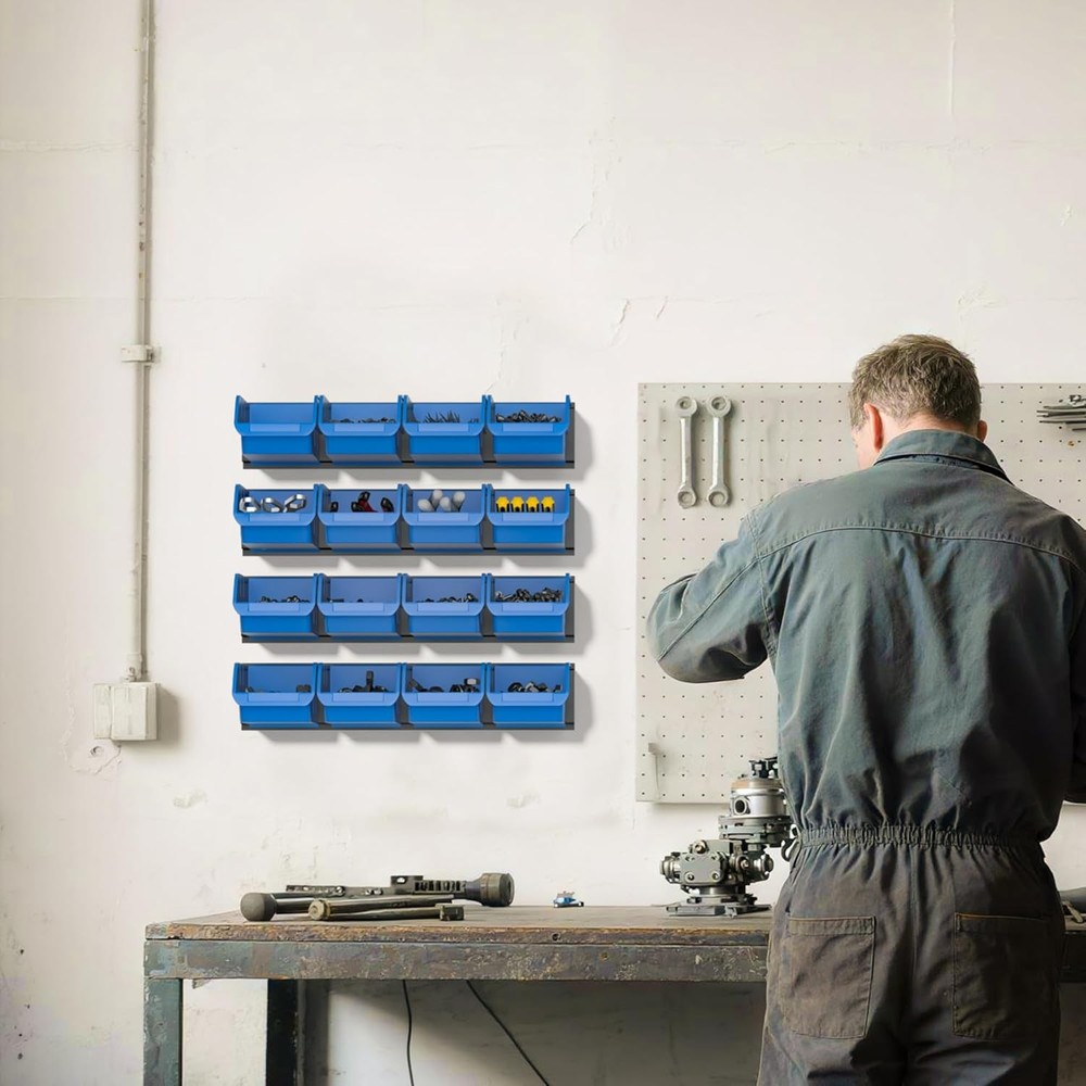 Wall Mounted Storage Bins, Plastic Hanging Storage Organizer Bins, Garage Tool S