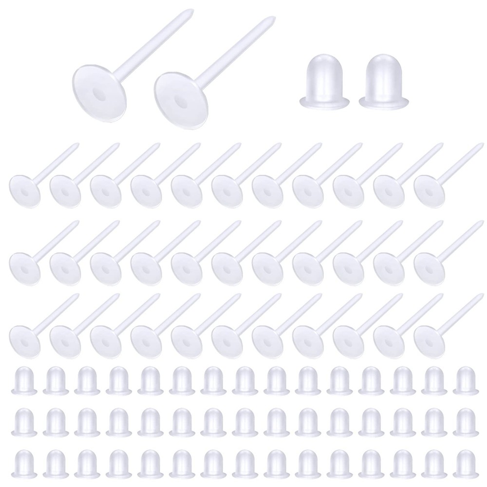TOAOB 100pcs 5mm Invisible Pierced Plastic Earrings Blank Pins 5mm, Clear