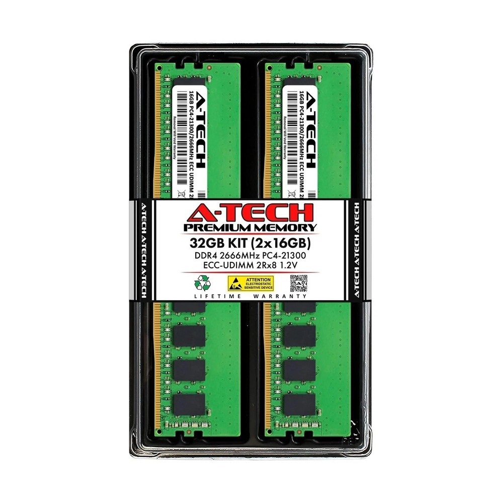 A-Tech Server 32GB Kit (2 x 16GB) 2Rx8 PC4-21300 DDR4 2666MHz ECC UDIMM 1.2V