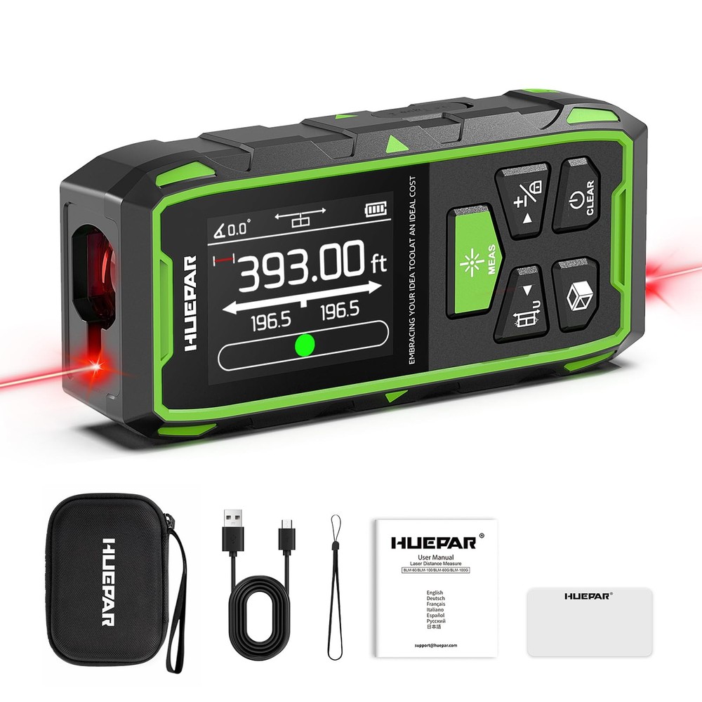Huepar Professional Dual Laser Measuring Tool 393ft, 393FT, green