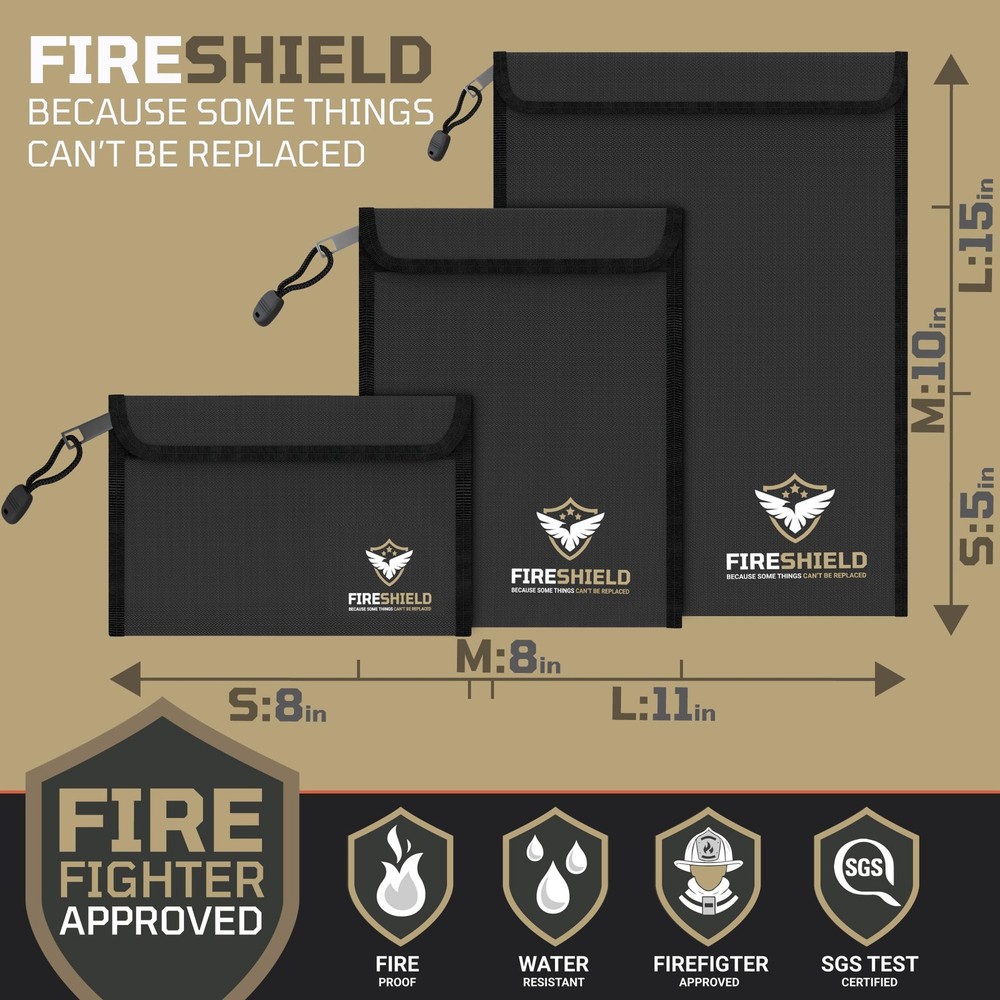 Best FIRESHIELD PRO Upgraded 2000F Fireproof Document Bag 3-Pack Fire & Water