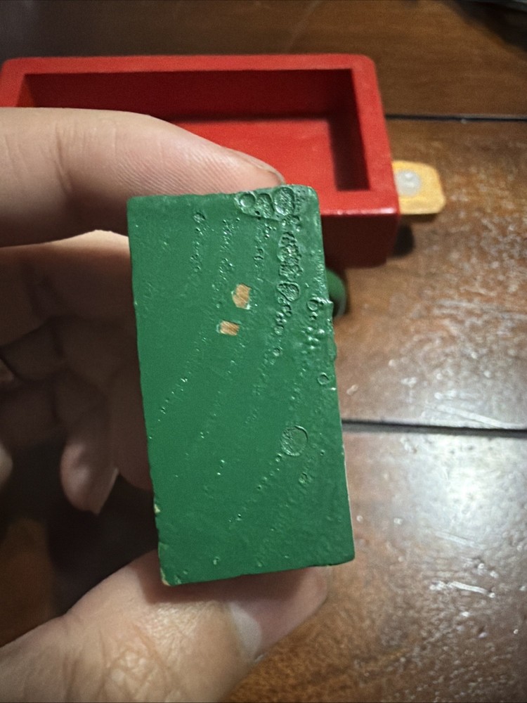 Pull Toy Wooden Wagon 6" X 3" With A Green Block