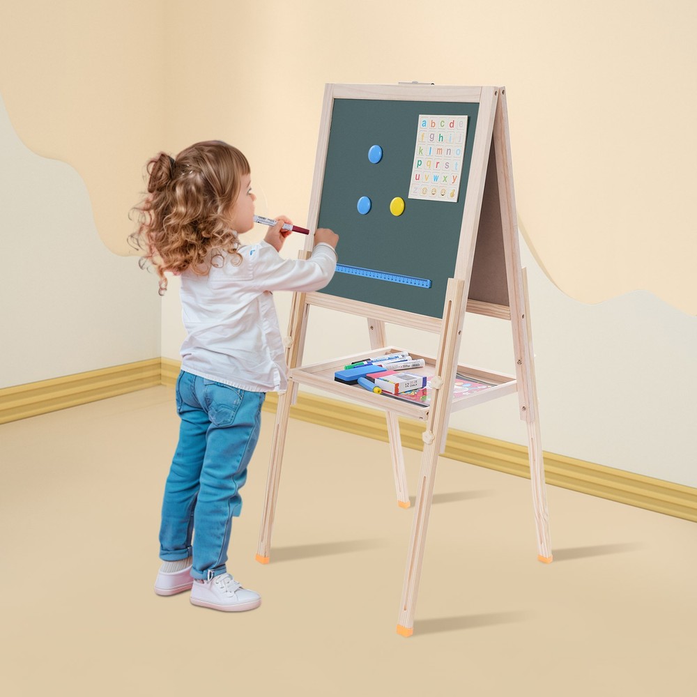 Kids Art Easel, Adjustable Children's Easel, Free Standing Easel, Wood Color