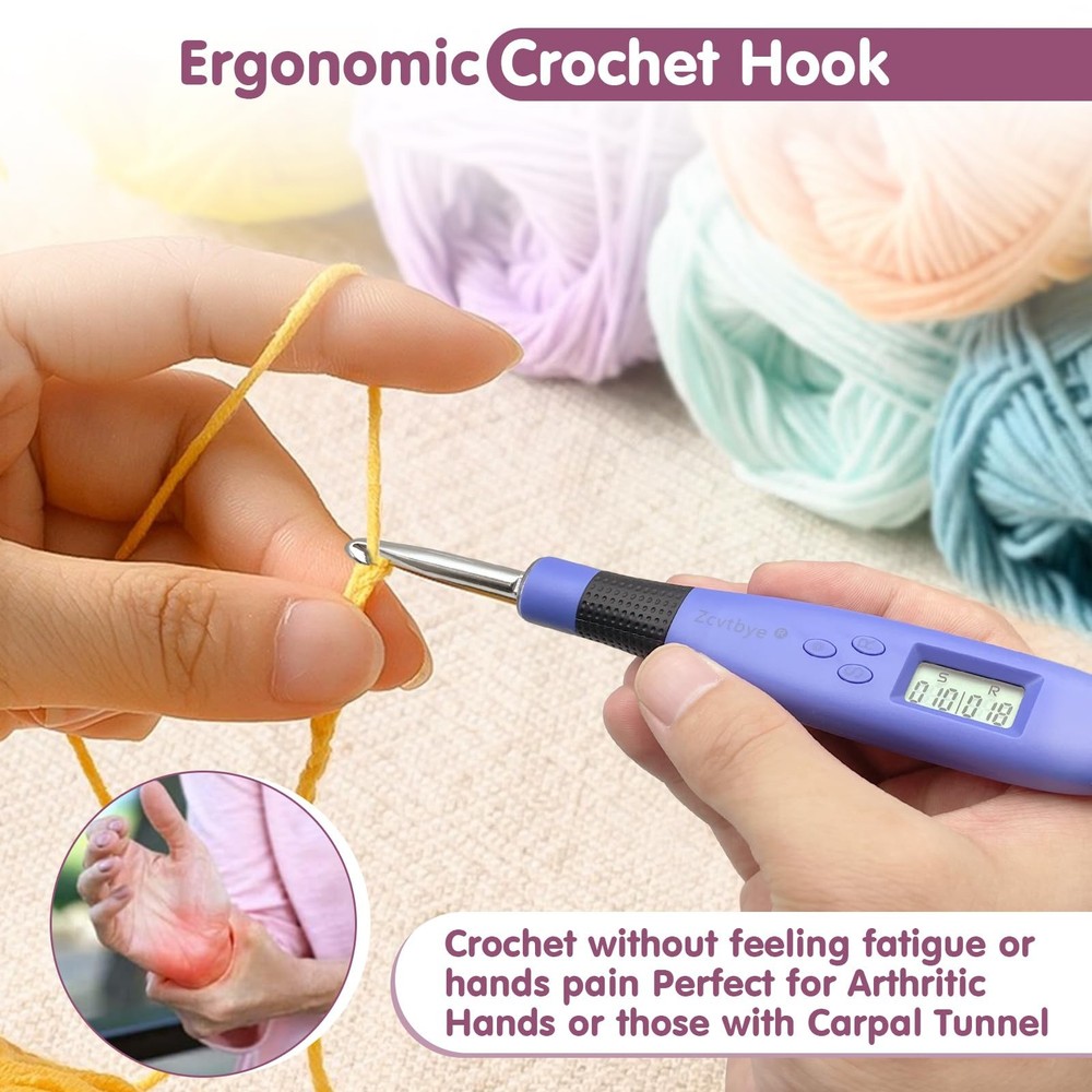 Crochet Hook with 18 Different Size for Stitch & Row Counter Light Up Interch...
