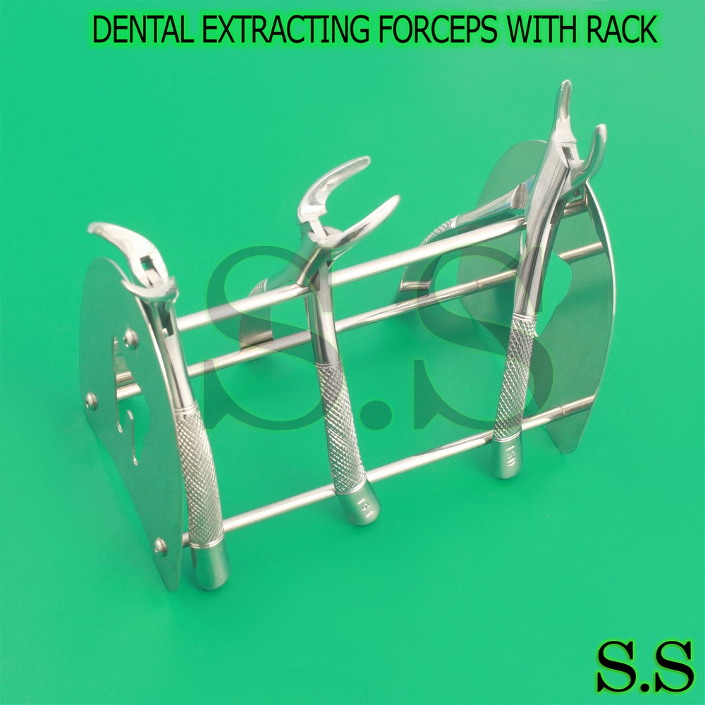 3 STAINLESS STEEL DENTAL EXTRACTING EXTRACTION FORCEPS -WITH RACK