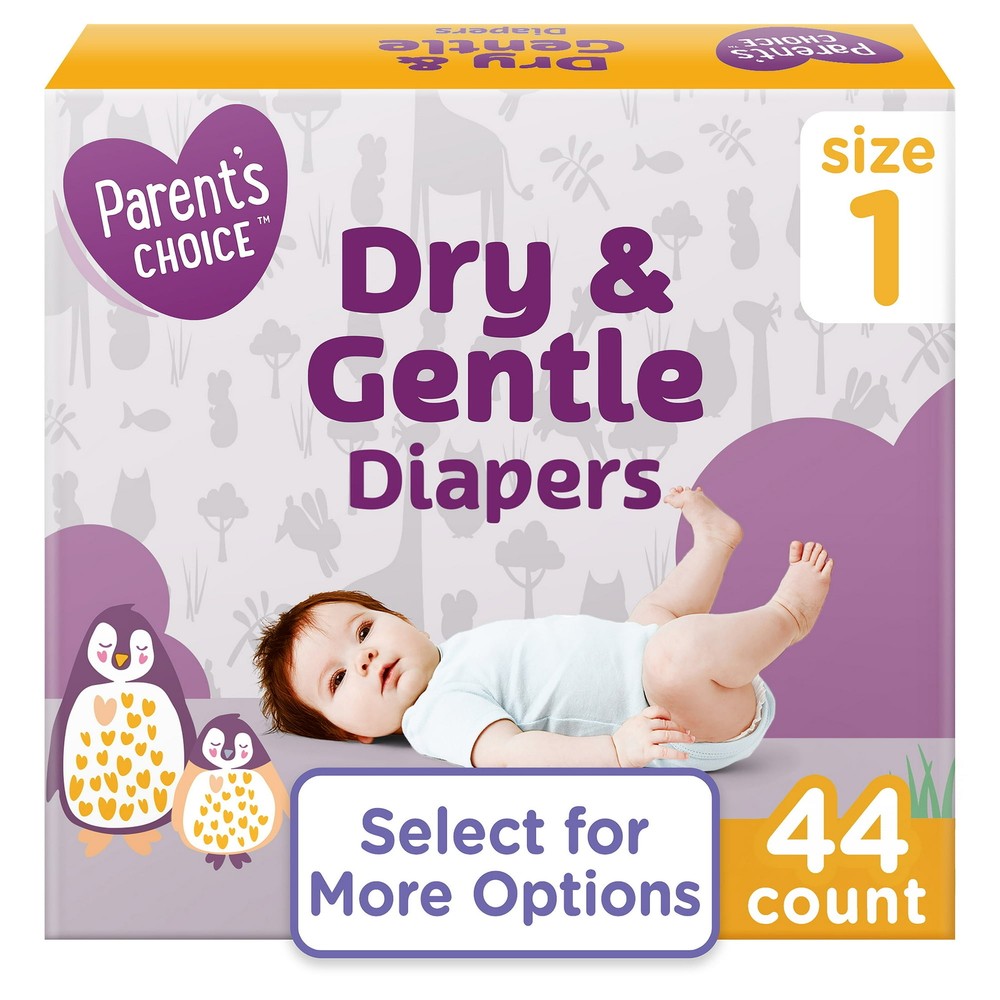 Parent's Choice Dry & Gentle Diapers Size 1 Disposable 44-162 Ct Leak Barrier