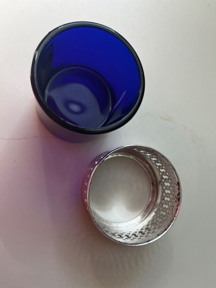 Vintage - Webster Sterling Mustard/Toothpick Holder with Cobalt Insert 2”