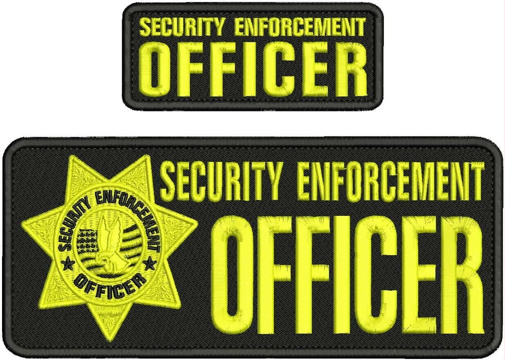 SECURITY ENFORCEMENT OFFICER EMB PATCH 4X10 AND 2X5 HOOK ON BACK YELLOW ON BLACK