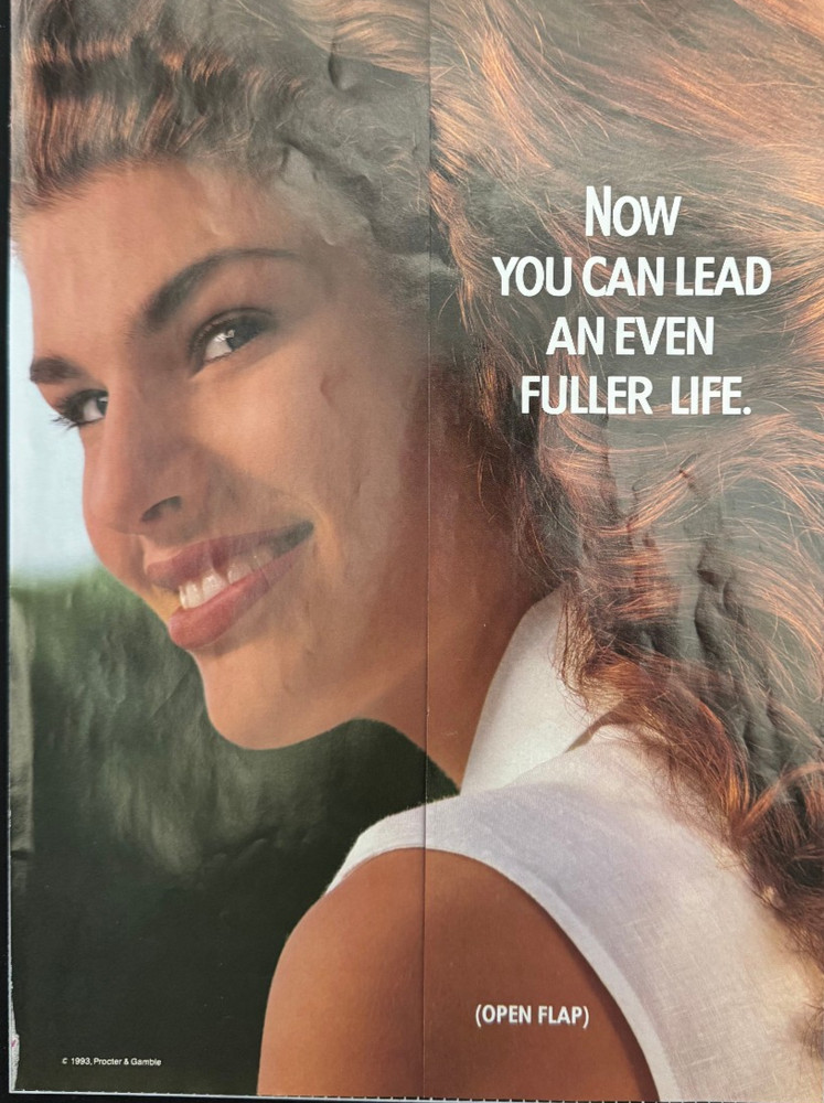 Pert Plus Shampoo Conditioner Pretty Lady Brunette Foldout Vintage Print Ad 1993