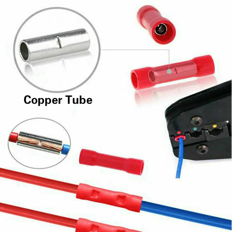 200PCS Insulated Straight Electrical Wire Connectors Butt Splice Crimp Terminals