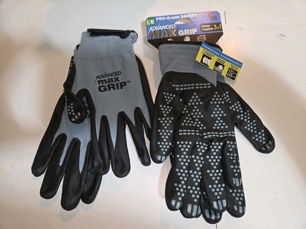 TWO PAIR Midwest Nitrile Dripped Advanced Max Grip Gloves Size S/M - 95SL
