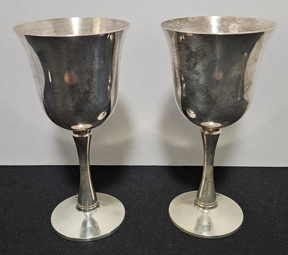 Vintage Pair Of Silverplate Goblets By Jolem