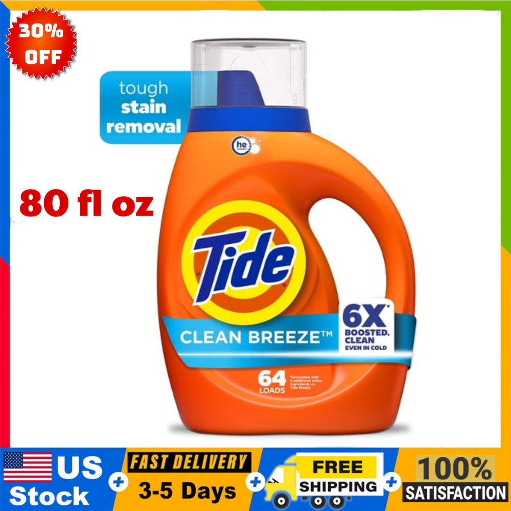 80 fl oz Tide Laundry Detergent Liquid, Clean Breeze Scent, 64 Loads