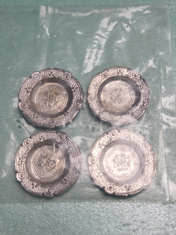 Dollhouse Miniature 4 Victorian Pewter Metal Decorative Plates