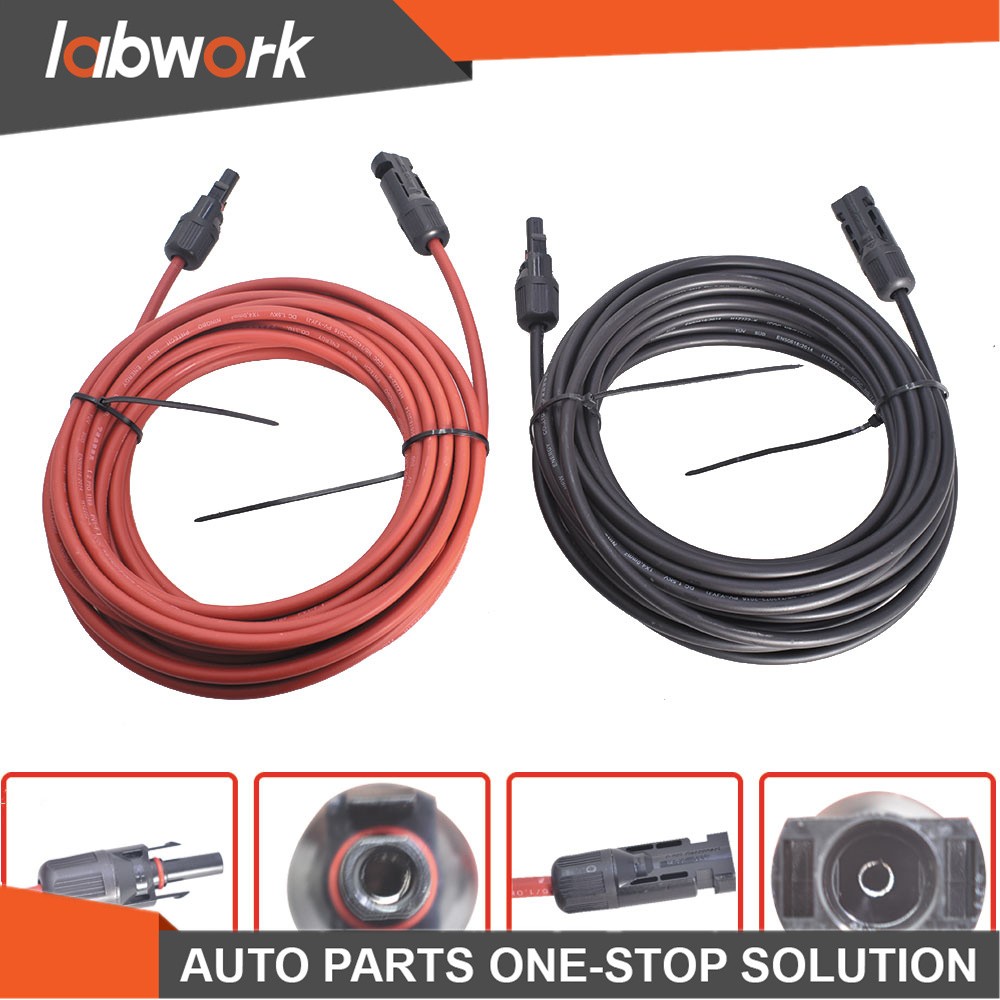 Labwork 1 Pair 20ft 12AWG Black+Red Solar Panel Extension Cable Wire Connector