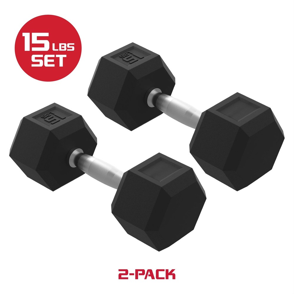 15lbs Rubber Hex Dumbbell Set – Solid Steel Handles, Durable Rubber Coating