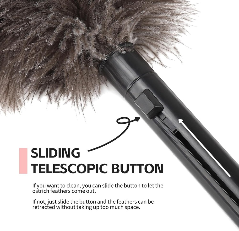 Retractable Ostrich Feather Duster 10–15" Anti-Static Reusable Handheld