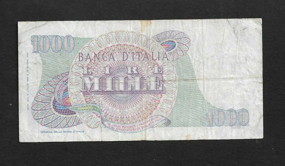 Italy p-96, F, 1000 Lire, 1962, REPLACEMENT Note!! Prefix x