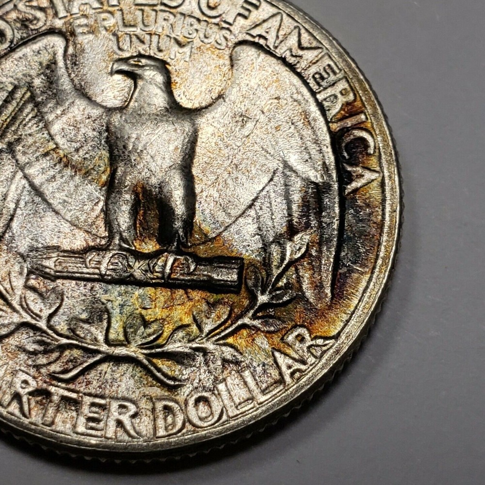 1954 25c Washington Quarter - UNC - Luster - Rainbow Pattern Toning - Y4128