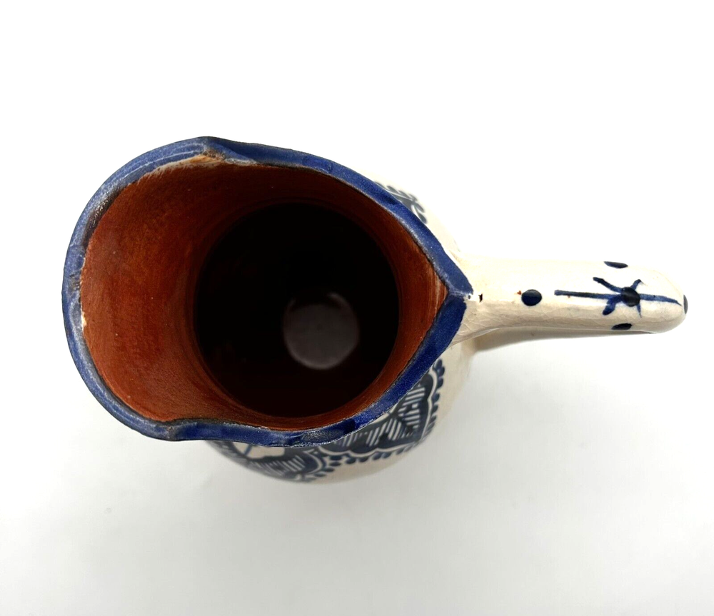 Vintage Serghini Safi Blue White Moroccan Pottery Pitcher Signed