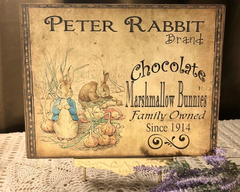 Peter Rabbit Marshmallow Bunnies PRIM Handcrafted Plaque / Sign #1