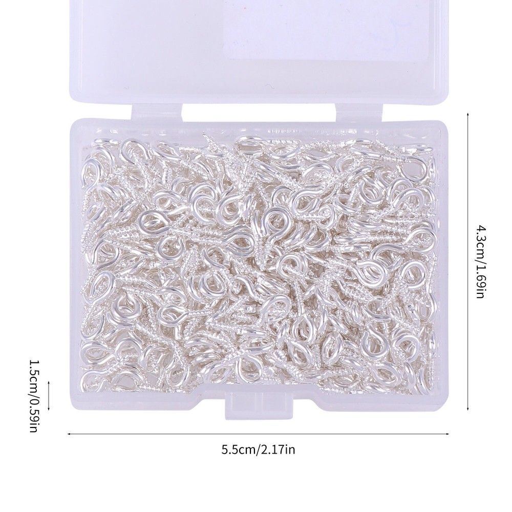 500 Pcs Small Screw Eye Pins Bails 8X4mm Half Drilled Hooks With Container Box