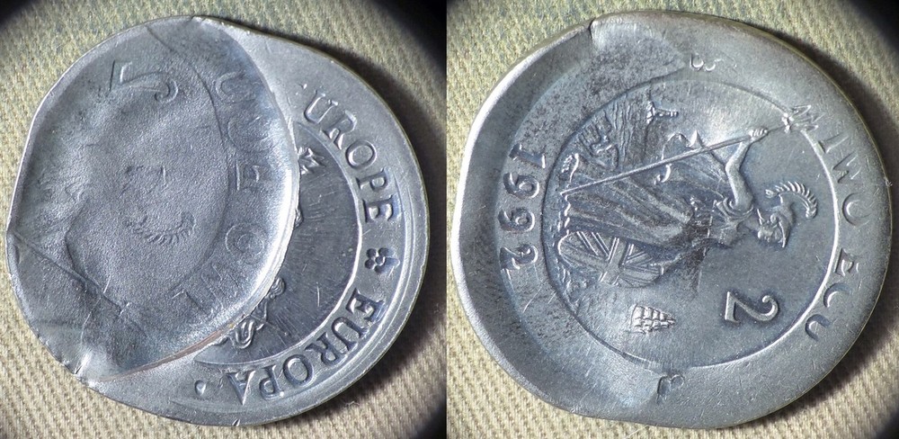 Errors:Europa Pattern 1992 UK 2 Ecu,Mirror Brockage,Off Center Multi IREC1552