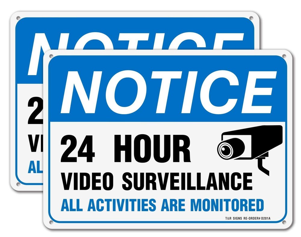 2 Pack Reflective Warning Sign 24 Hour Video Surveillance Sign