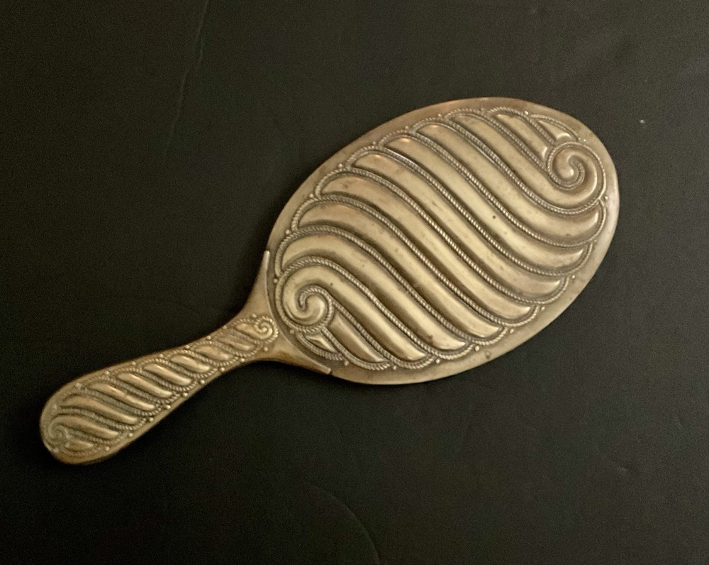 Vintage Brass Hand Mirror With Beveled Mirror