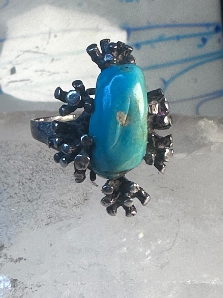 Turquoise ring long brutalist sterling silver size 9 women