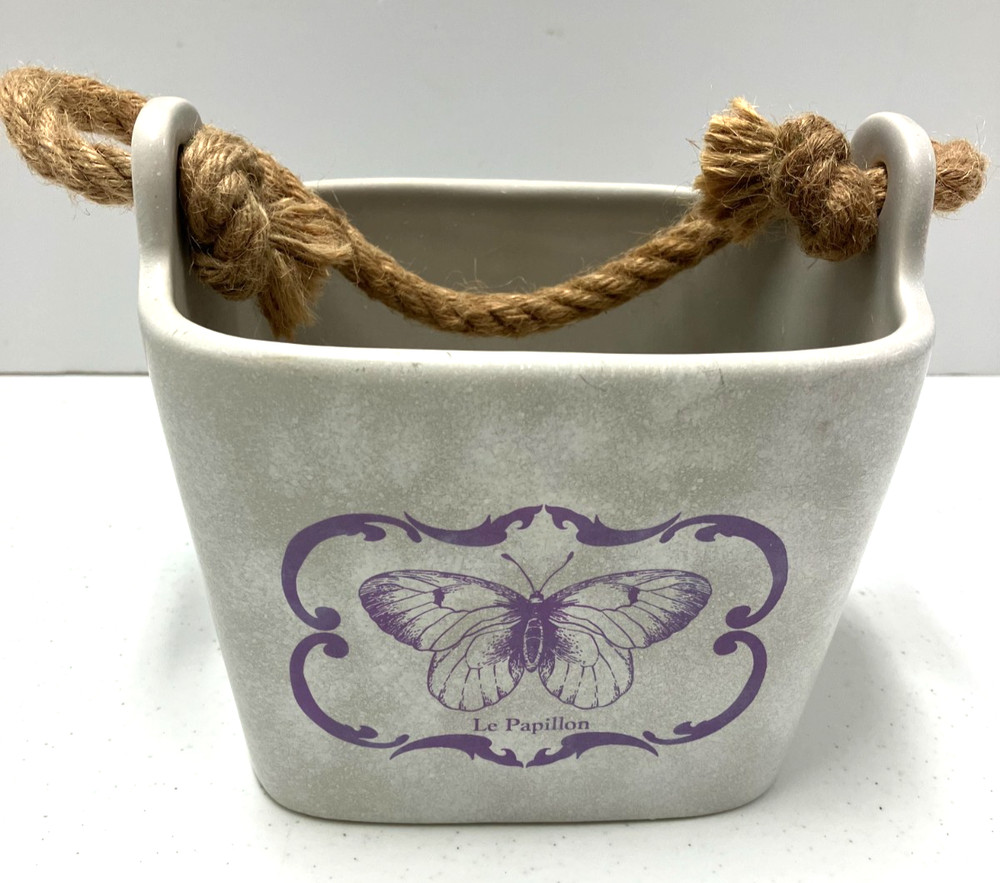Le Papillon, The Purple Butterfly Ceramic Planter,  Farmhouse  Basket      23
