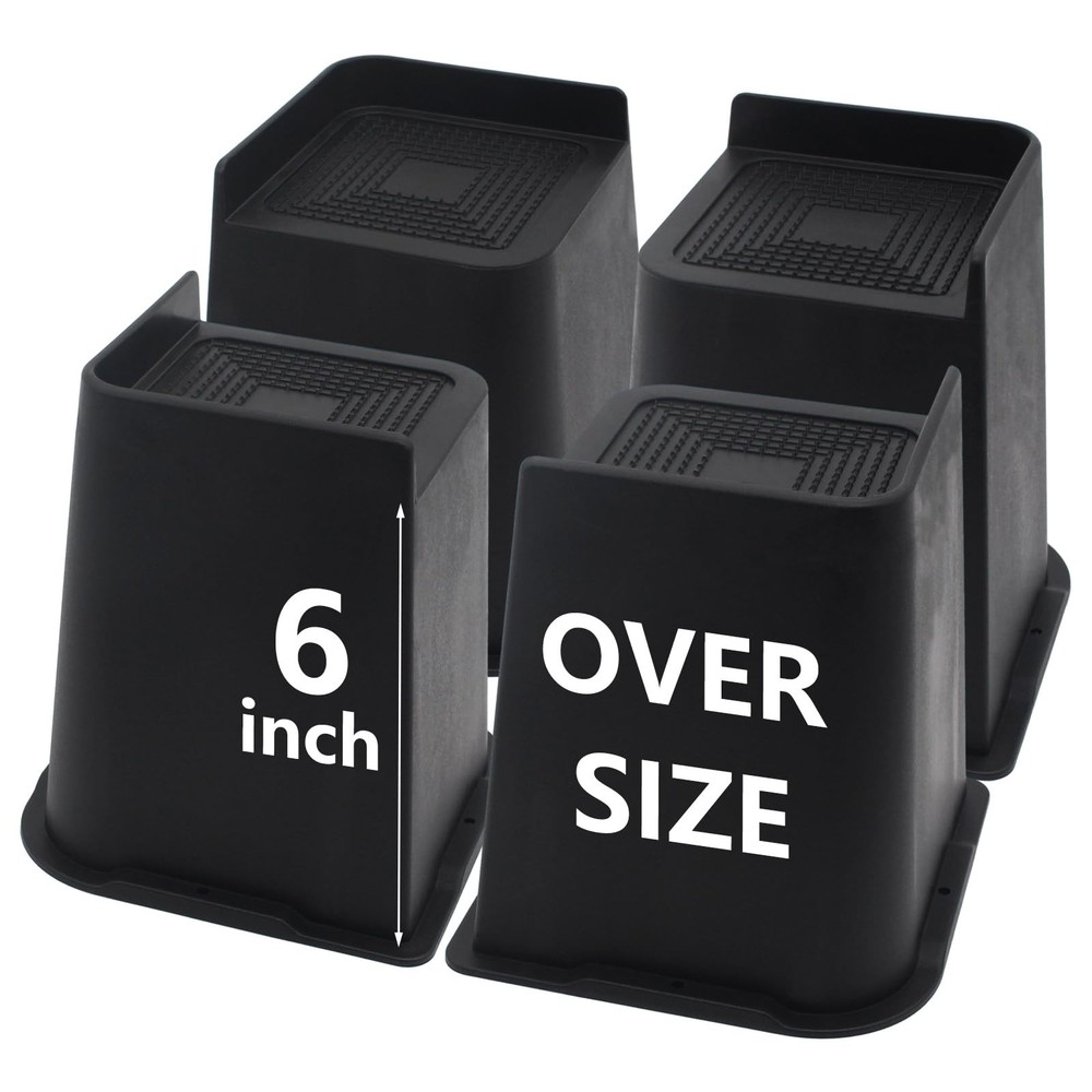 4 Pack Oversized Bed Risers 6 inch Heavy Duty, Furniture Risers, Black Bed Li...
