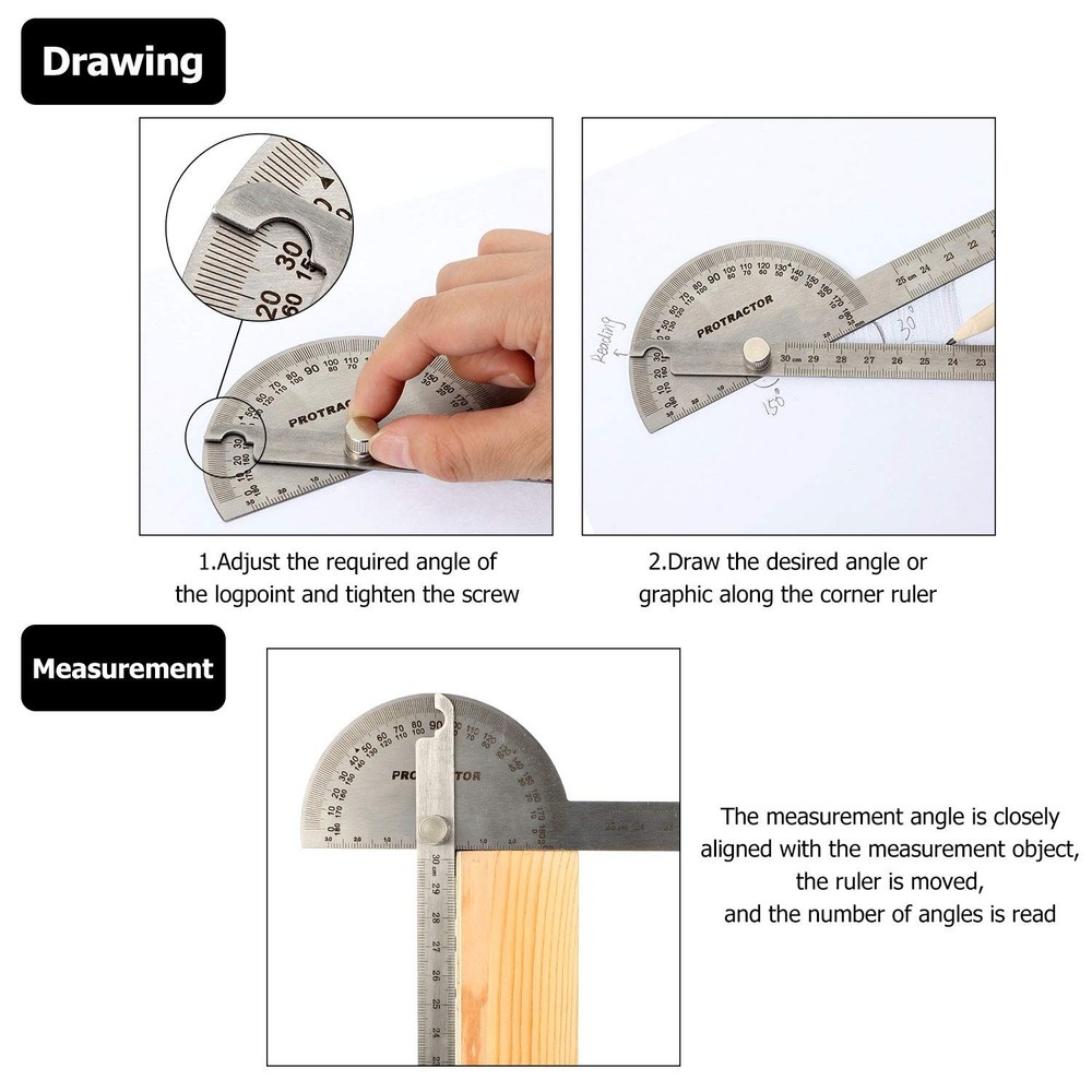 Angle Protractor Ruler Stainless Steel 0-180 Degree