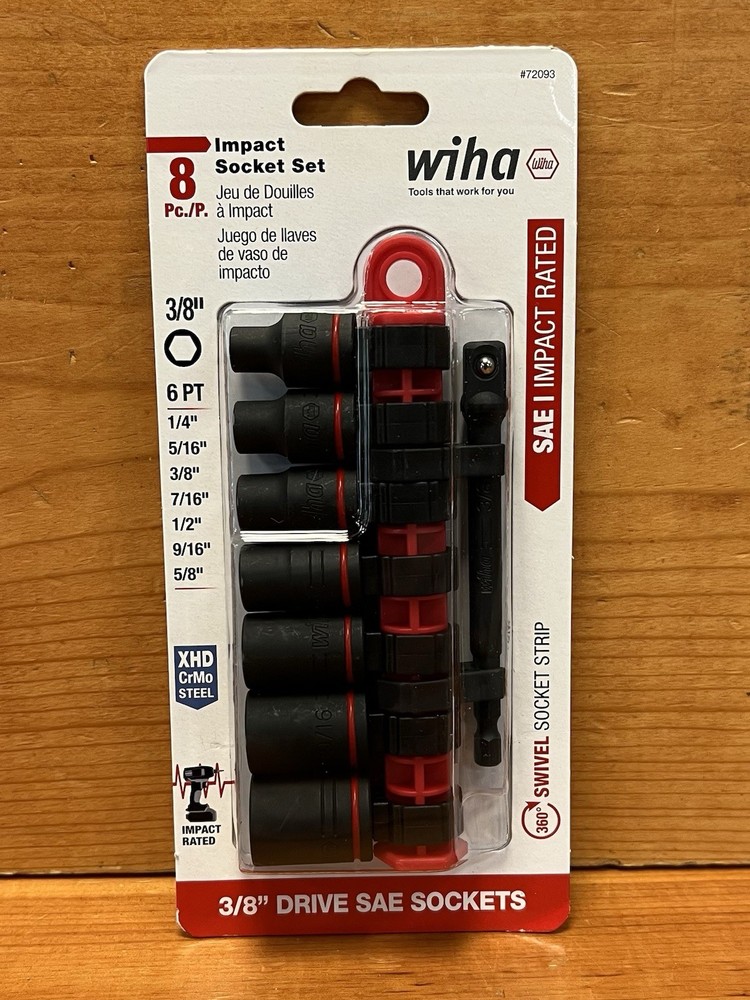 Wiha Tools 72093 SAE Impact Socket Set, 3/8" Drive, 8 Pc.