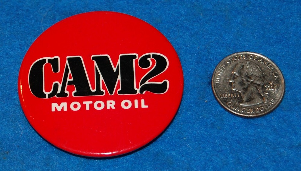 Cam2 Motor Oil Pinback Button, Complete & Functional