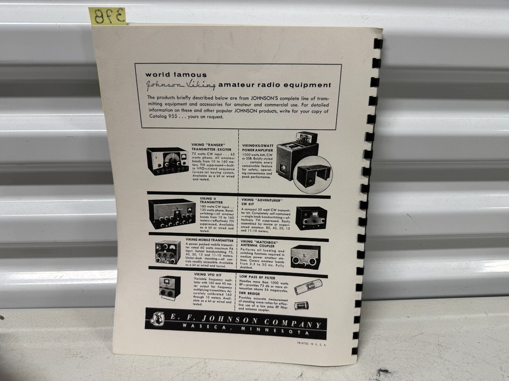 Vintage Johnson Electric Equipment Viking Pacemaker Transmitter Manual