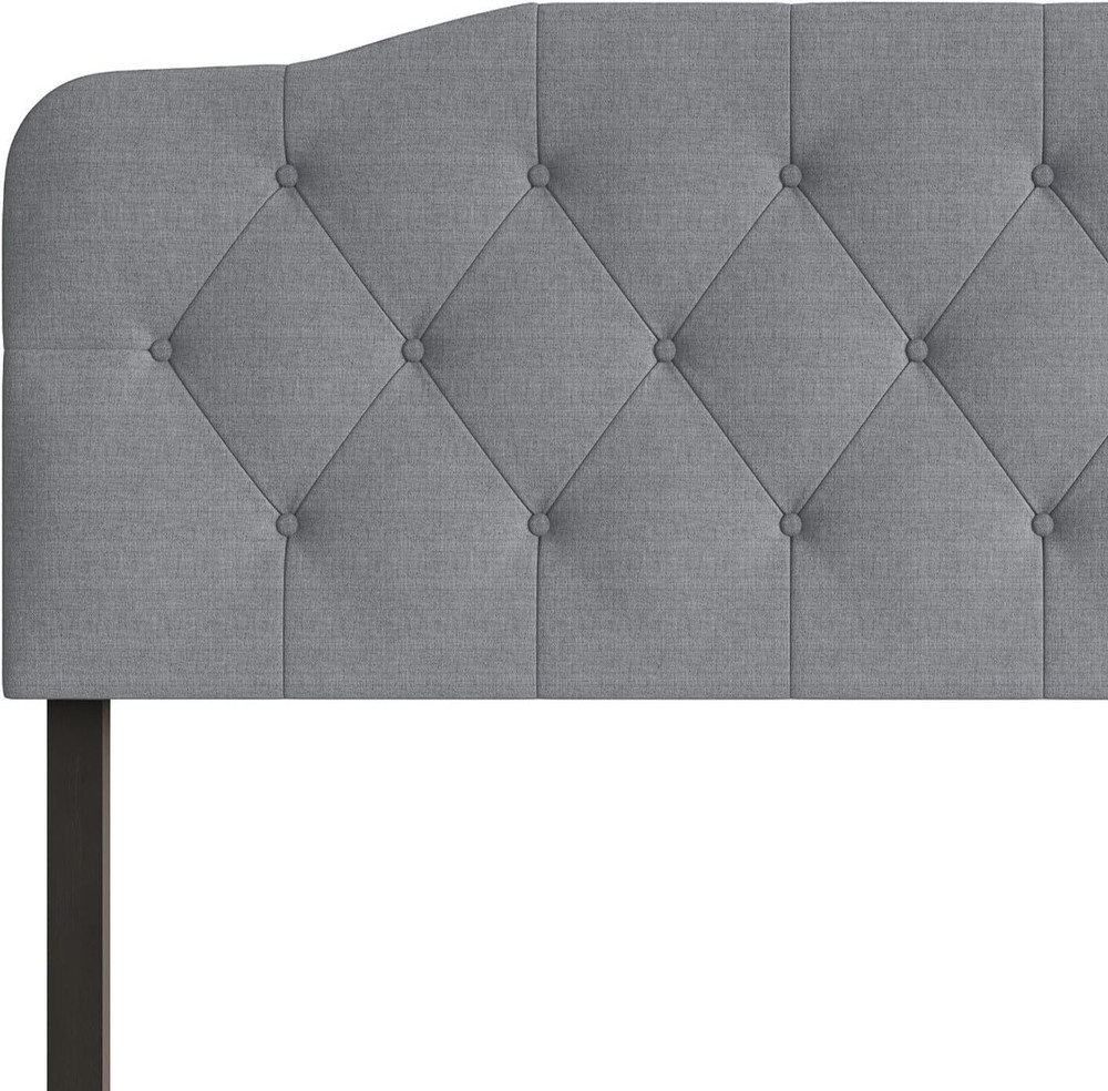 Angela Full Size Button-Tufted Upholstered Headboard with Adjustable Height, Gra
