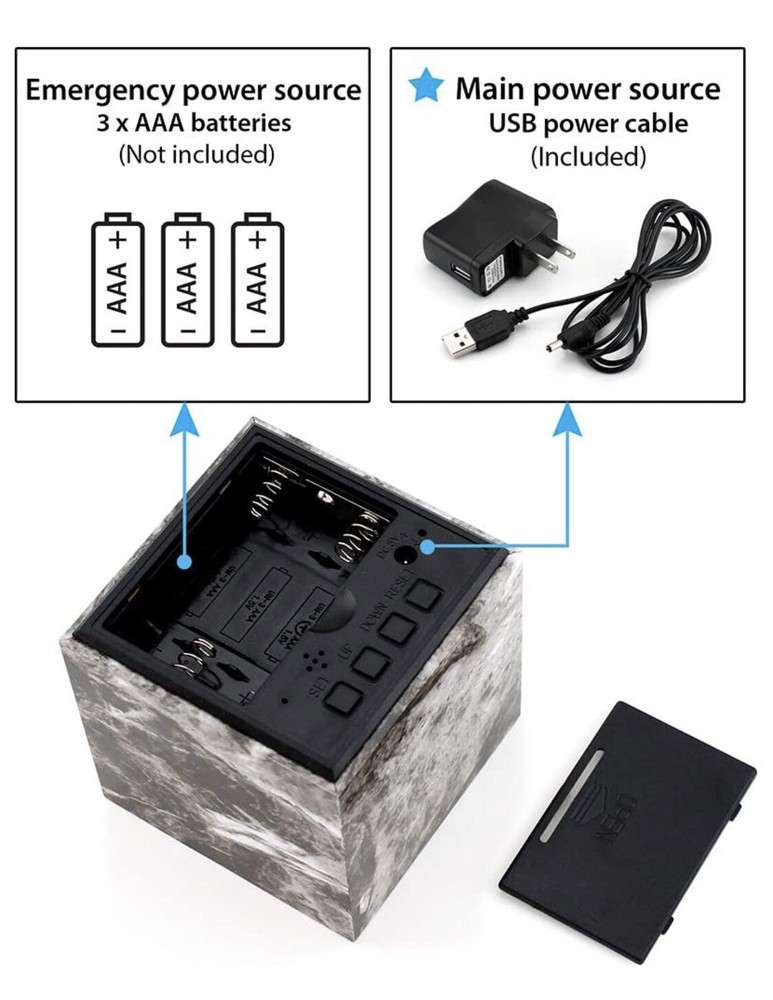 Oct17 Marble Pattern Alarm Clock,Multi-Function LED, USB Power Supply, Timer