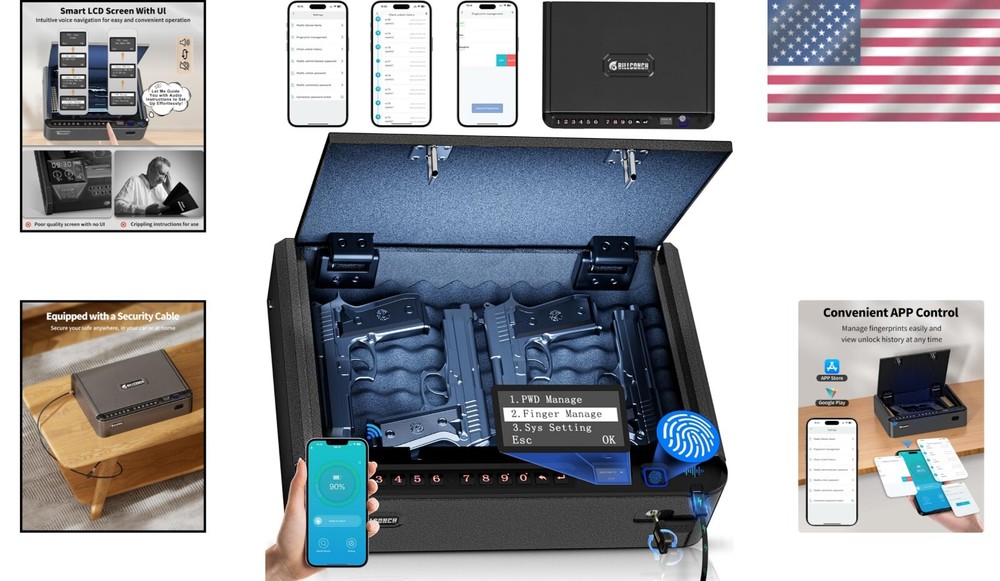 Intelligent Portable Gun Safe with Multiple Unlock Options - Ideal for Security