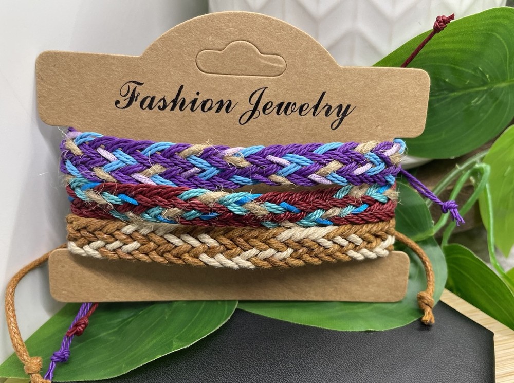 3 PC Braided Bracelet Stackable Adjustable Tie Free Ship B5224