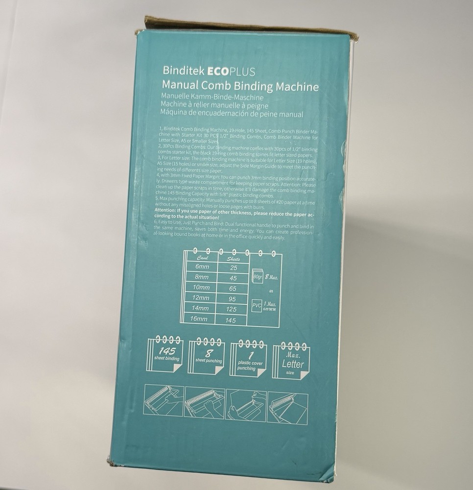 Binditek ECOPLUS Manual Comb Binding Machine Open Box