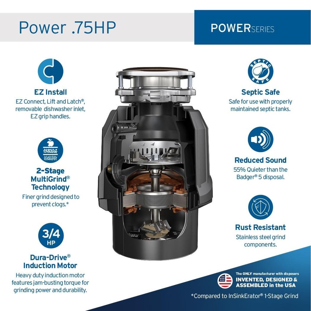 InSinkErator POWER75 3/4 HP Garbage Disposal Power Series, Continuous Feed