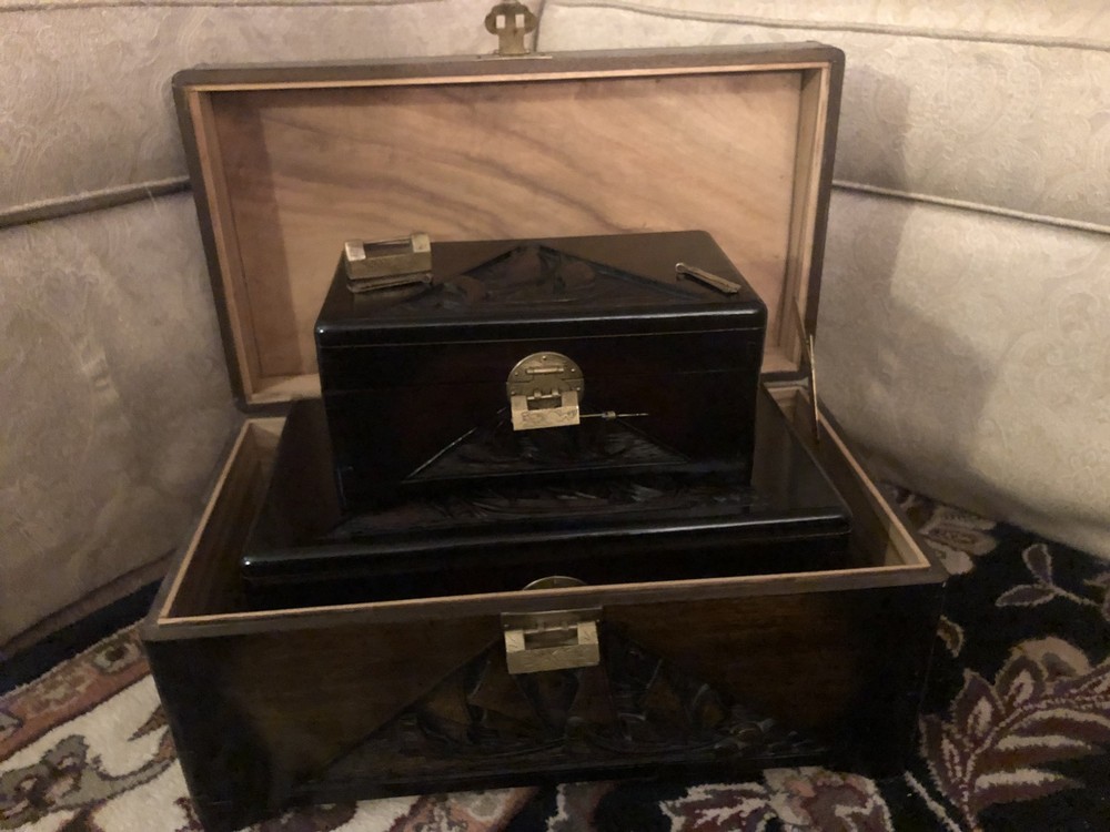 Unique Hand Crafted Stackable Storage Chests~Locks/Keys~Beautiful ShipCarvings