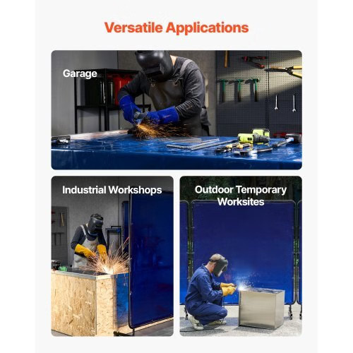Welding Screen with Frame, 6 x 6 FT Welding Curtain Screen, Flame-Resistant Vin