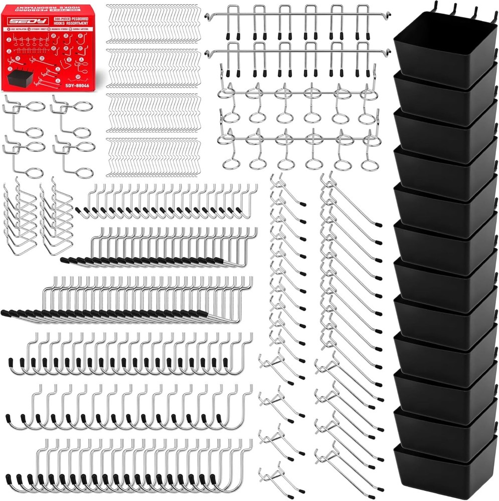 Pegboard Organizer Set 300Pc Hooks Kit for Garage Tools Storage Black