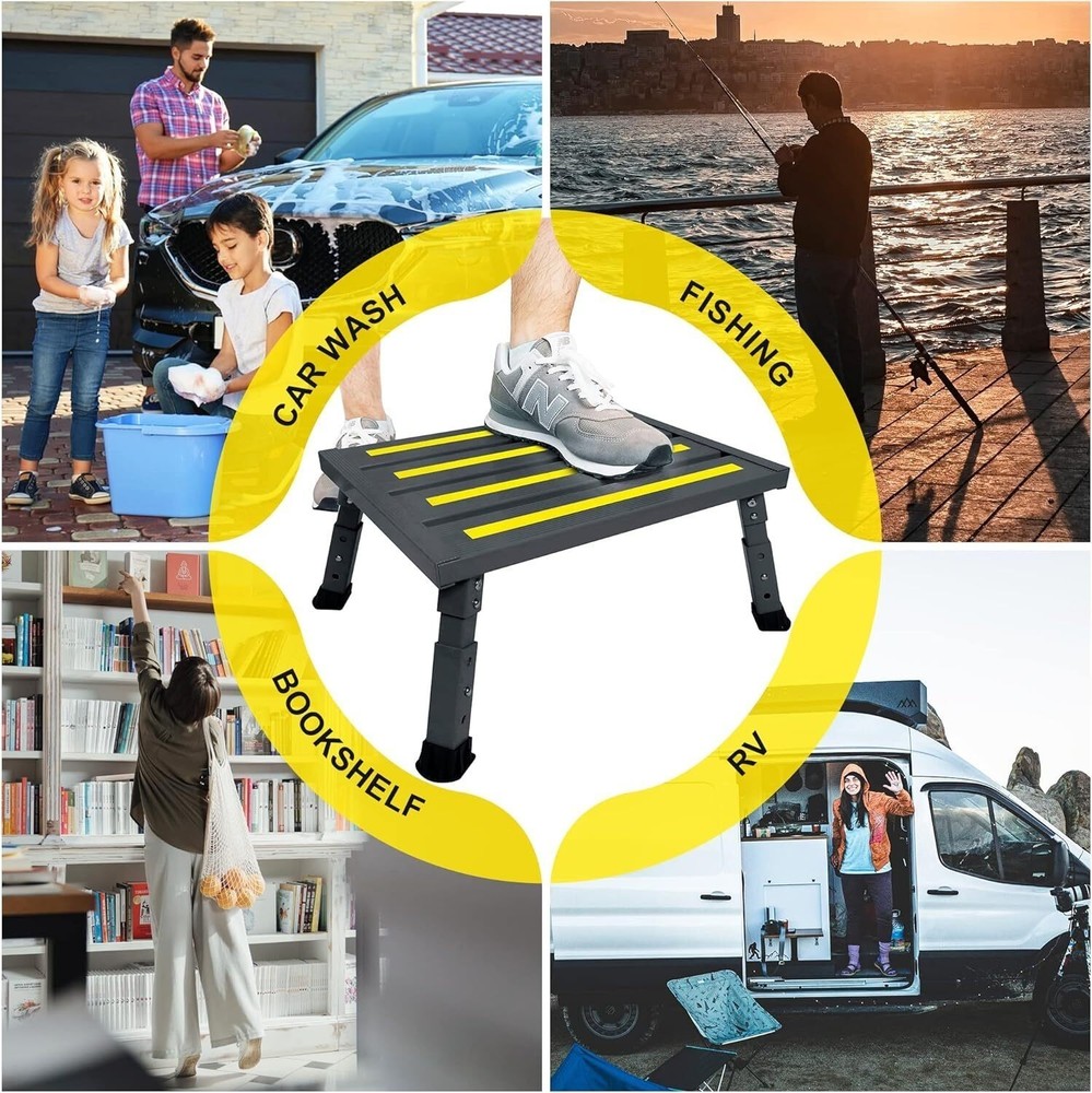 Adjustable Height Aluminum RV Step Stable Foldable Platform Stool Non-Slip New