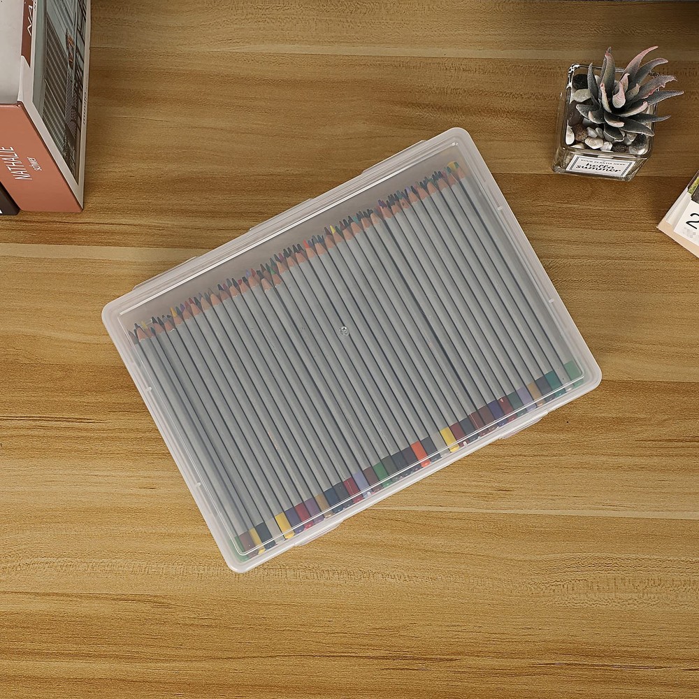 BTSKY Clear Plastic Storage Box with Flap Lid, Medium-2 Pack,