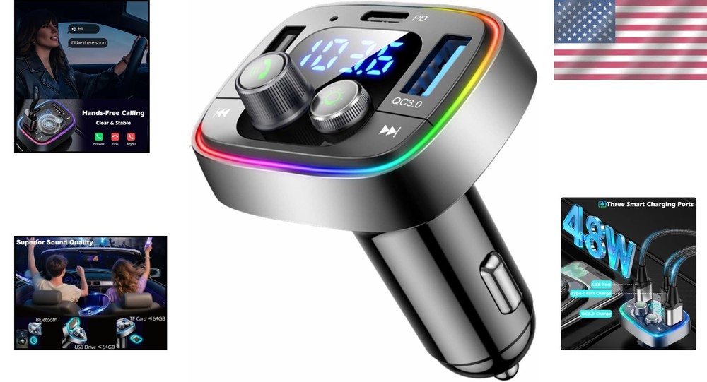 Bluetooth 5.4 Car Adapter: FM Transmitter & Hands-Free Calling with Fast Charge