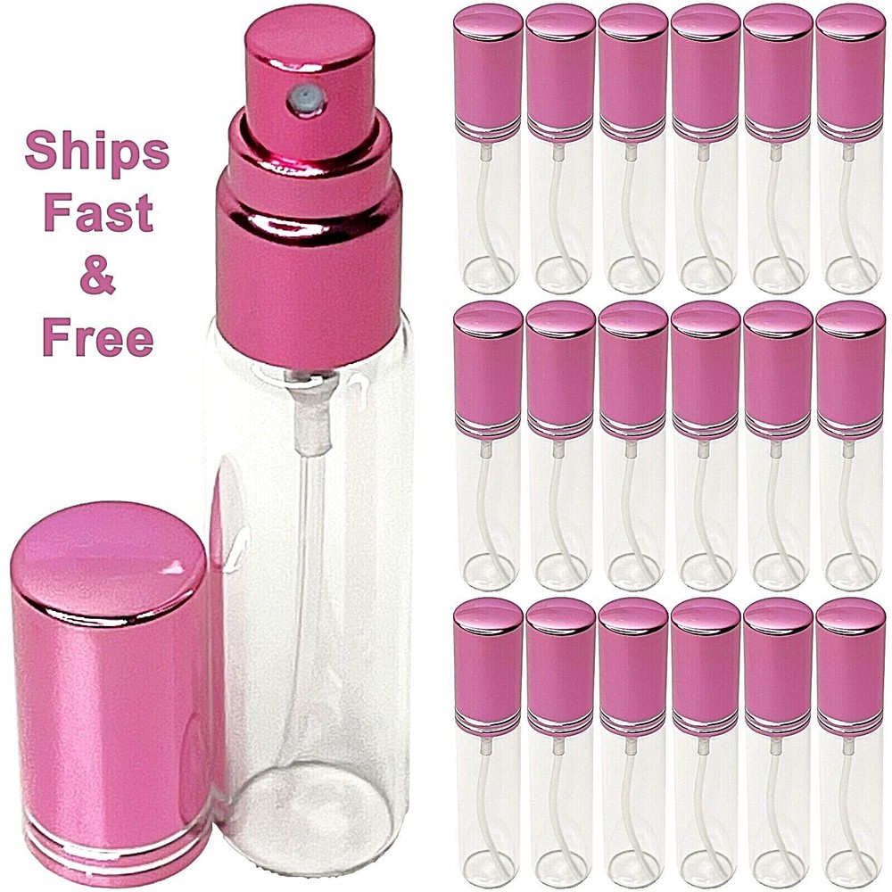 10ml 0.34oz empty perfume glass spray bottles pink atomizer lined cap refillable